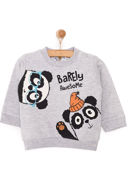 Basic Az Şardonlu Bearly Awesome Baskılı Sweatshirt Erkek Bebek