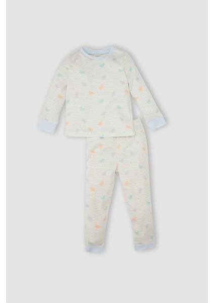 Kız Bebek Pijama Takım Kelebek Desenli Bisiklet Yaka Uzun Kollu Üst Beli Lastikli Uzun Alt D3440A524WN