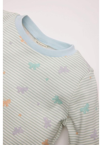 Kız Bebek Pijama Takım Kelebek Desenli Bisiklet Yaka Uzun Kollu Üst Beli Lastikli Uzun Alt D3440A524WN