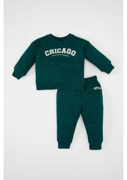Erkek Bebek 2'li Takım Baskılı Sweatshirt Üst Beli Lastikli Jogger Eşofman Alt D0722A524WN