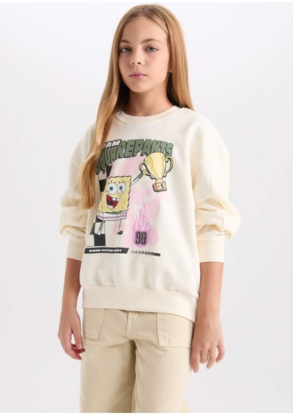 Kız Çocuk SpongeBob Relax Fit Bisiklet Yaka 3D Sweatshirt D3111A824WN