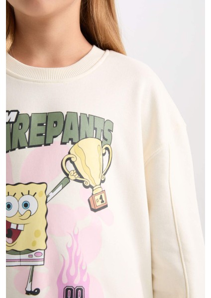 Kız Çocuk SpongeBob Relax Fit Bisiklet Yaka 3D Sweatshirt D3111A824WN