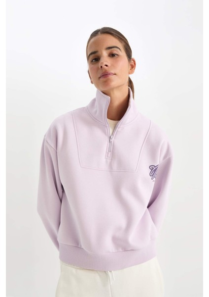 DeFactoFit NBA Brooklyn Nets Oversize Geniş Kalp Fermuarlı Dik Yaka Kalın Sweatshirt D2361AX24AU