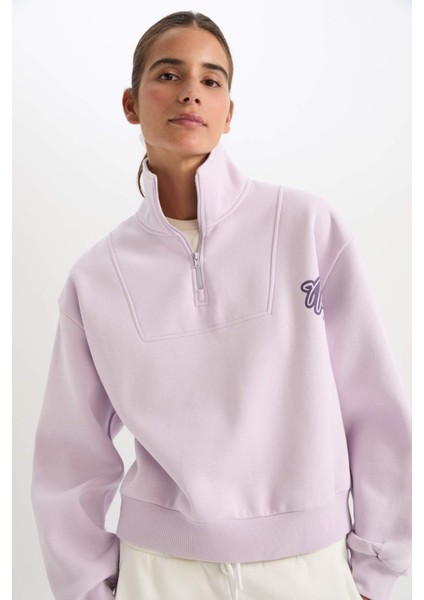 DeFactoFit NBA Brooklyn Nets Oversize Geniş Kalp Fermuarlı Dik Yaka Kalın Sweatshirt D2361AX24AU