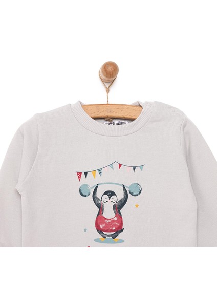 Basic Az Şardonlu Penguen Baskılı Sweatshirt Erkek Bebek modelleri