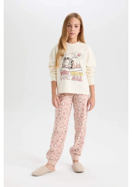 Kız Çocuk Pijama Takım Garfield Sweatshirt Üst Desenli Beli Lastikli Uzun Alt D6061A824WN