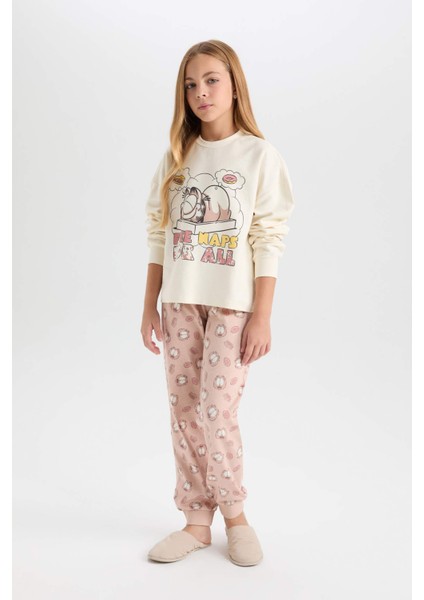 Kız Çocuk Pijama Takım Garfield Sweatshirt Üst Desenli Beli Lastikli Uzun Alt D6061A824WN