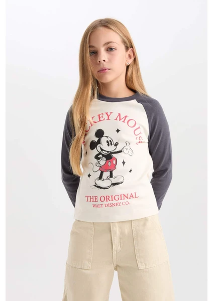 Kız Çocuk Disney Mickey & Minnie Crop Bisiklet Yaka Fitilli Kaşkorse Uzun Kollu Tişört D2830A824AU