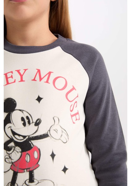 Kız Çocuk Disney Mickey & Minnie Crop Bisiklet Yaka Fitilli Kaşkorse Uzun Kollu Tişört D2830A824AU