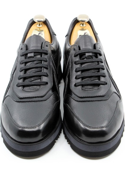 Deri Hafif Taban Bağcıklı Siyah Sneaker Spor Erkek Günlük Ayakkabı 25095 fiyatları