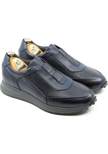 Deri Hafif Lastikli Lacivert Sneaker Sport Erkek Günlük Ayakkabı 25086