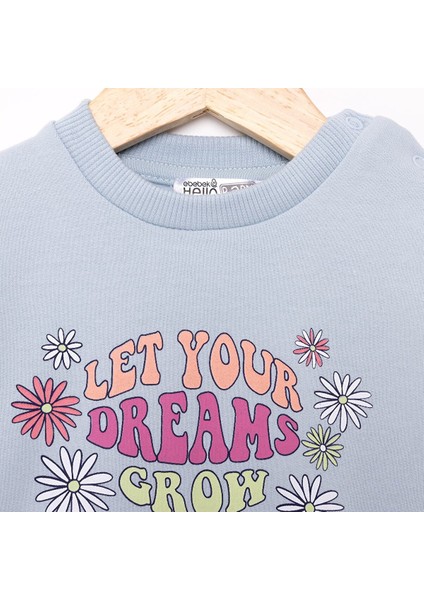 Basic Az Şardonlu Çiçekli Yazı Desenli Sweatshirt Kız Bebek fiyatları