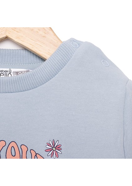 Basic Az Şardonlu Çiçekli Yazı Desenli Sweatshirt Kız Bebek modelleri