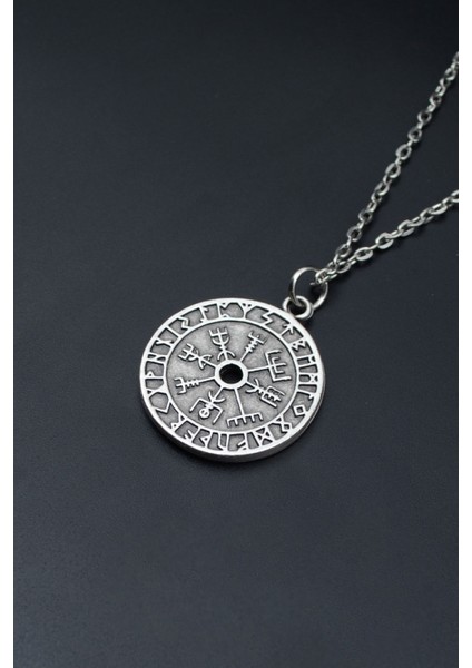 Vegvisir Pusula - Viking Sembol Gümüş Kaplama Unisex Düz Zincir Kolye kod 773 fiyatları