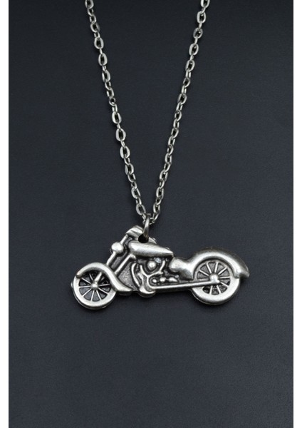 Chopper Motor Gümüş Kaplama Unisex Düz Zincir Kolye kod 799