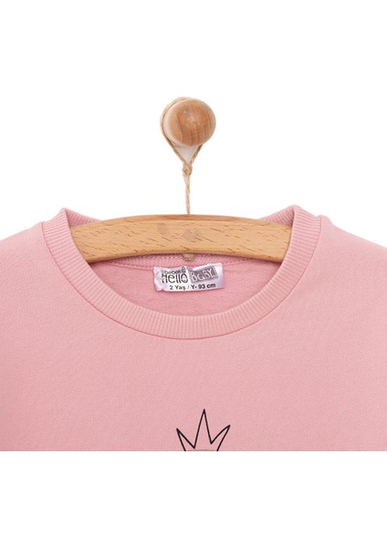 Basic Az Şardonlu Aslan Desenli Sweatshirt Kız Bebek