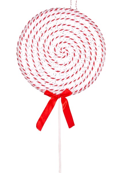 Yılbaşı Ağaç Süsü Kurdelalı Şeker Spiral Ip Detaylı Kırmızı-Beyaz 24X