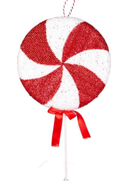 Yılbaşı Ağaç Süsü Kurdelalı Şeker Figür Kırmızı-Beyaz 24X49 Cm.