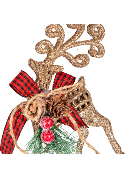 Yılbaşı Ağaç Süsü Ekose Desenli Kurdelalı Simli Geyik Gold 8X15 Cm. fiyatları