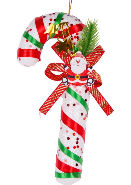 Yılbaşı Süsü Yılbaşı Dekorlu Noel Baba Figürlü Baston Kırmızı-Yeşil 9