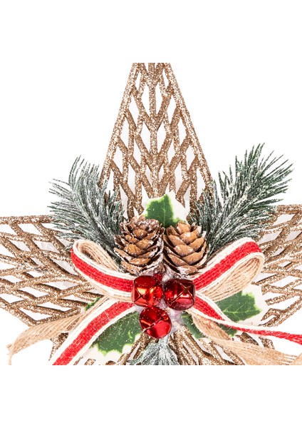 Yılbaşı Ağaç Süsü Yılbaşı Dekorlu Çan Berryli Simli Yıldız Gold 25 cm fiyatları