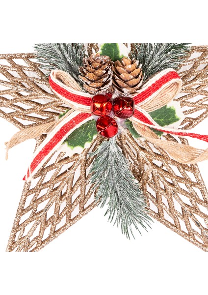 Yılbaşı Ağaç Süsü Yılbaşı Dekorlu Çan Berryli Simli Yıldız Gold 25 cm modelleri