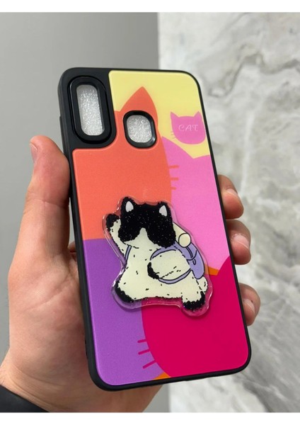 Samsung Galaxy A20 ve A30 Kılıf Parlak Neon Renkli Kabartma Emoji Teddy Bear Baby Rabbit Cat Sticker