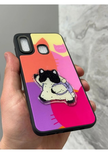 Samsung Galaxy A20 ve A30 Kılıf Parlak Neon Renkli Kabartma Emoji Teddy Bear Baby Rabbit Cat Sticker