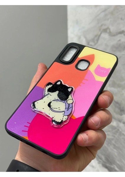 Samsung Galaxy A20 ve A30 Kılıf Parlak Neon Renkli Kabartma Emoji Teddy Bear Baby Rabbit Cat Sticker