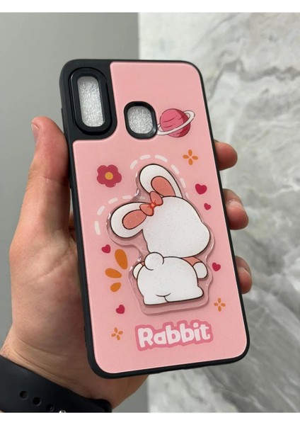 Samsung Galaxy A20 ve A30 Kılıf Parlak Neon Renkli Kabartma Emoji Teddy Bear Baby Rabbit Cat Sticker