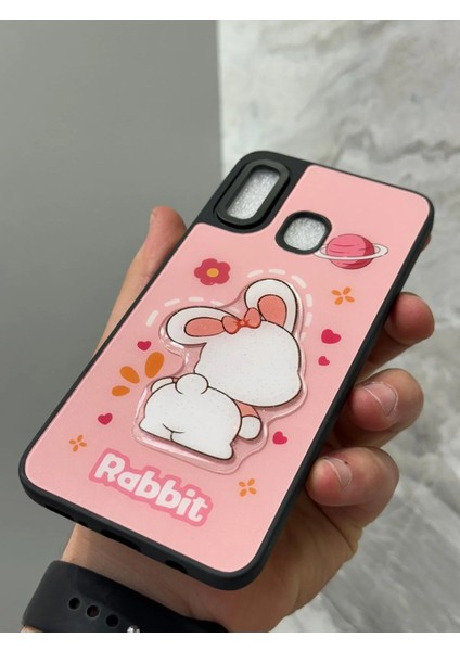 Samsung Galaxy A20 ve A30 Kılıf Parlak Neon Renkli Kabartma Emoji Teddy Bear Baby Rabbit Cat Sticker