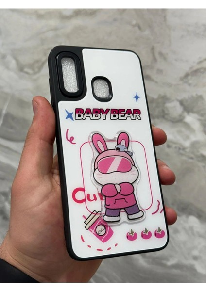 Samsung Galaxy A20 ve A30 Kılıf Parlak Neon Renkli Kabartma Emoji Teddy Bear Baby Rabbit Cat Sticker