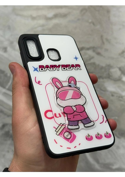 Samsung Galaxy A20 ve A30 Kılıf Parlak Neon Renkli Kabartma Emoji Teddy Bear Baby Rabbit Cat Sticker