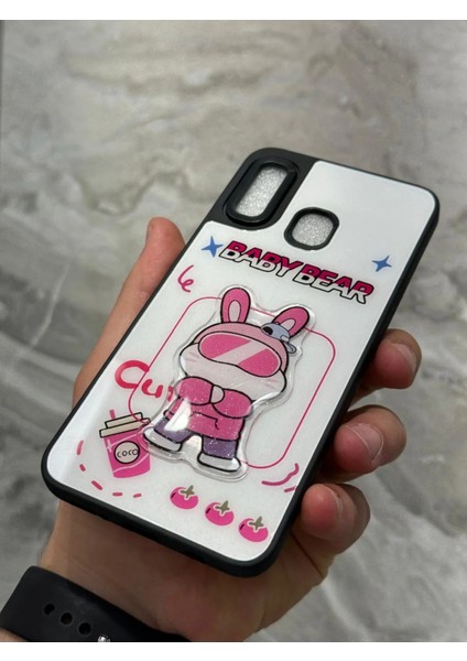 Samsung Galaxy A20 ve A30 Kılıf Parlak Neon Renkli Kabartma Emoji Teddy Bear Baby Rabbit Cat Sticker