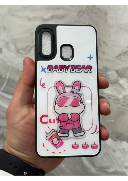 Samsung Galaxy A20 ve A30 Kılıf Parlak Neon Renkli Kabartma Emoji Teddy Bear Baby Rabbit Cat Sticker