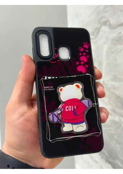 Samsung Galaxy A20 ve A30 Kılıf Parlak Neon Renkli Kabartma Emoji Teddy Bear Baby Rabbit Cat Sticker