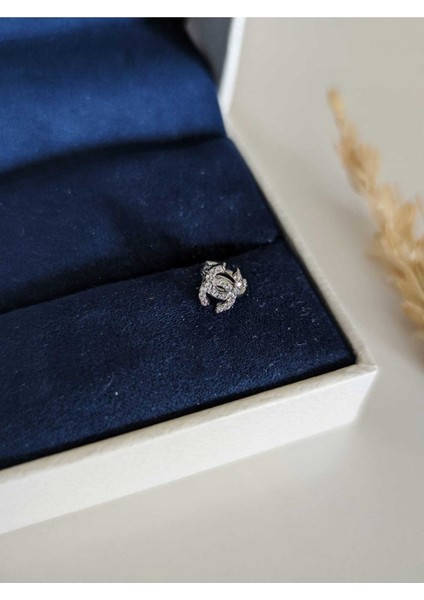 Cerrahi Çelik Gümüş Zirkon Taşlı Chanel Model Halka Piercing , Tragus