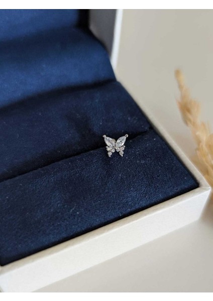 Cerrahi Çelik Gümüş Çok Taşlı Kelebek Piercing , Tragus