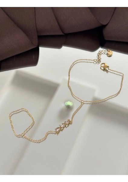 Çelik Gold Sıralı Damla Taşlı Şahmeran
