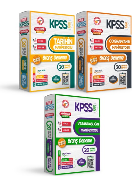 KPSS 2025 Lisans Genel Kültür (Tarih-Cografya-Vatandaşlık) Manifesto 60lı (3x20) Çözümlü Branş Deneme Seti