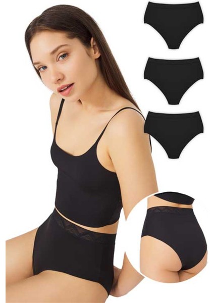 Basic Yüksek Bel Lazer Kesim Bikini Külot 3'lü Paket - 3