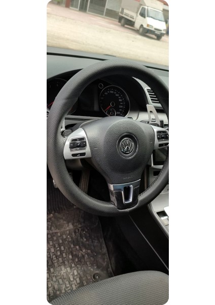 Dikişli Direksiyon Kılıfı Damarlı Deri Siyah Dikişli Volkswagen Passat 2012- Için