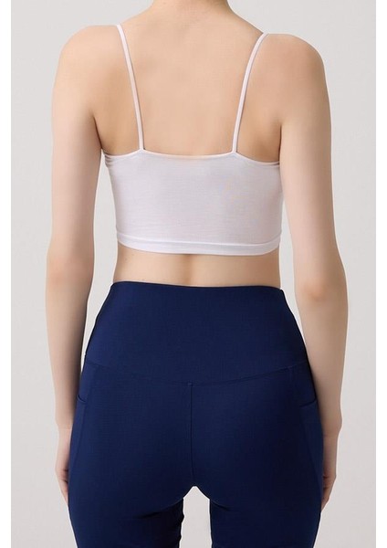 Beyaz Pamuklu İnce Askılı Kadın Crop Top Büstiyer