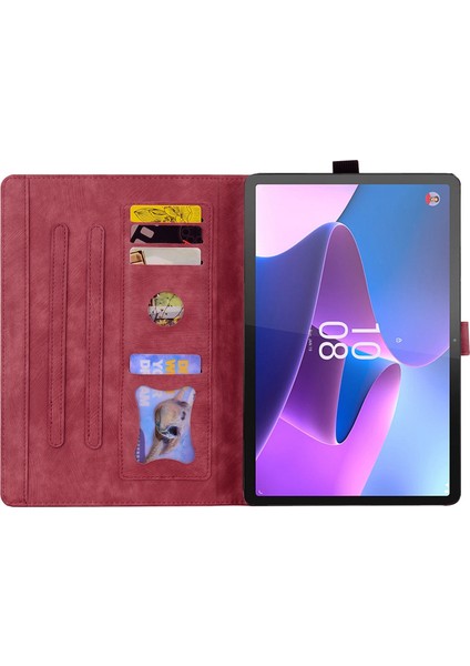 Lenovo Tab P12 12.7 Kedi Deri Tablet Kılıfı (Yurt Dışından)