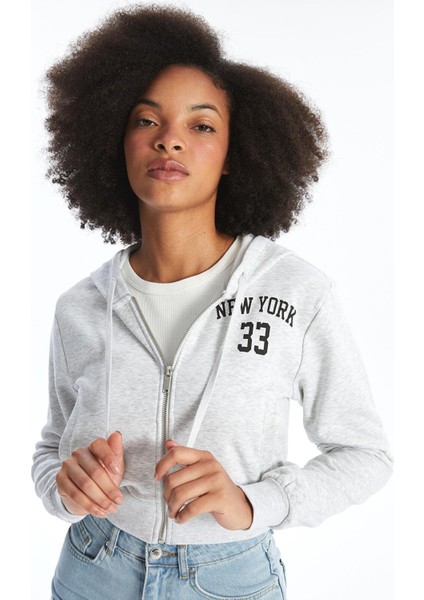 Xsıde Kapüşonlu Baskılı Crop Kadın Fermuarlı Sweatshirt fırsatları