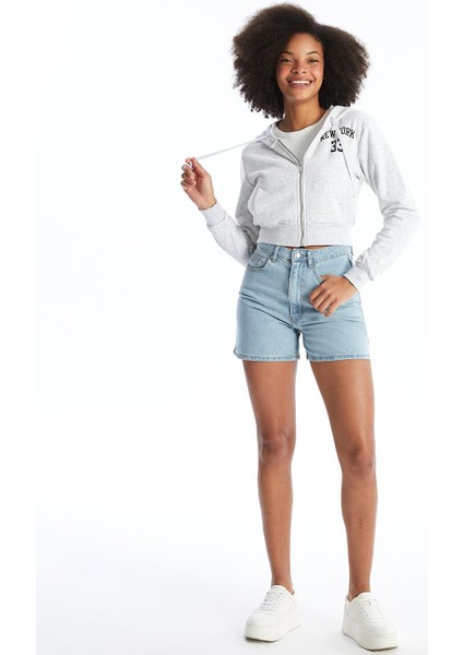Xsıde Kapüşonlu Baskılı Crop Kadın Fermuarlı Sweatshirt indirimleri