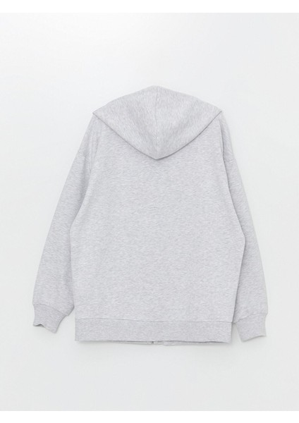 Xsıde Kapüşonlu Düz Uzun Kollu Oversize Kadın Fermuarlı Sweatshirt
