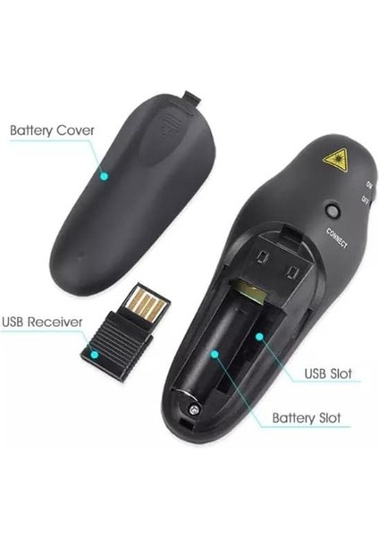 Sunum Kumandası Presenter Laser Pointer 2.4ghz USB Wireless Power Point Atlatıcı Kırmızı Lazer