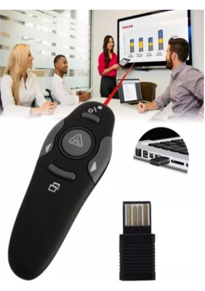 Sunum Kumandası Presenter Laser Pointer 2.4ghz USB Wireless Power Point Atlatıcı Kırmızı Lazer