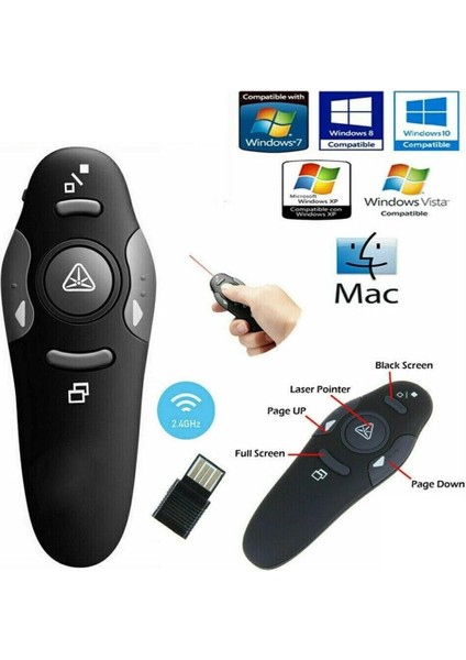 Sunum Kumandası Presenter Laser Pointer 2.4ghz USB Wireless Power Point Atlatıcı Kırmızı Lazer